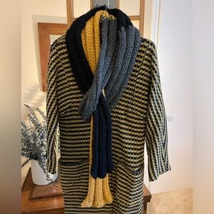 HANDKNIT chunky scarf in gold/black/grey. Washable